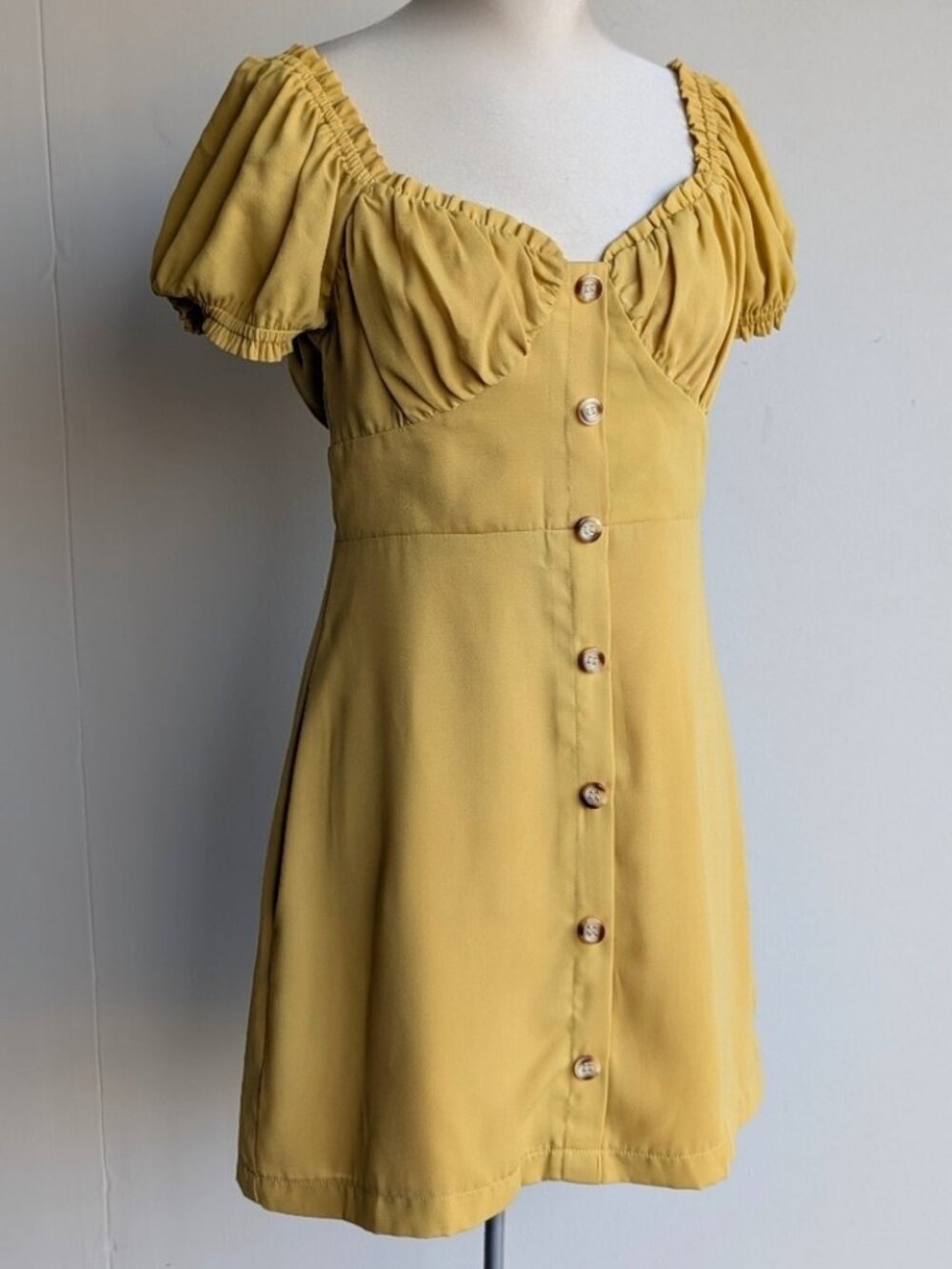 Essue Puff Sleeve Milkmaid Dress - Mustard Yellow